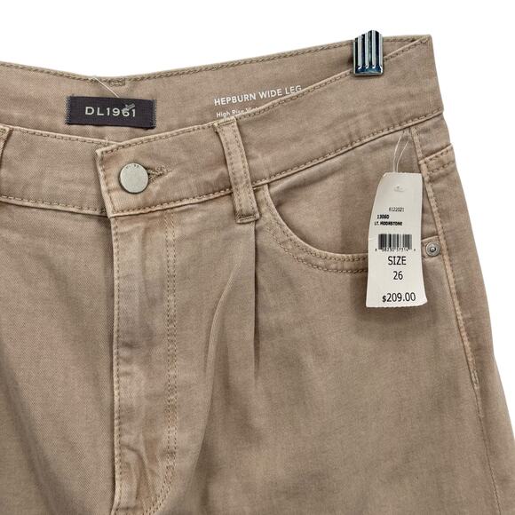 DL1961 Wide Leg Hepburn Jeans High Rise SZ 26 Women's Moonstone Tan NEW Comfort - Picture 3 of 16